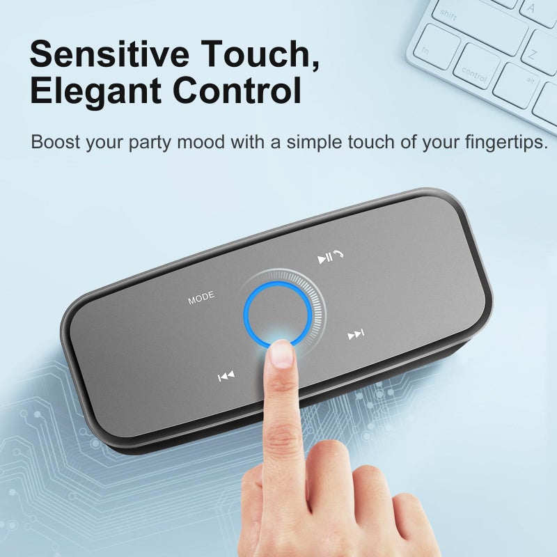 DOSS SoundBox Touch Wireless Bluetooth Speaker-12W HD Sound with Rich Bass, IPX5 Waterproof, 20H Playtime, Handsfree, for Gatherings, Home, Office, Outdoor, Travel-Grey - Image 3